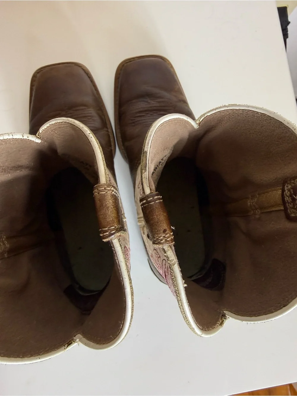 Ariat Kids Fatbaby Brown Leather Western Cowboy Boots Square Toe Cream Shaft